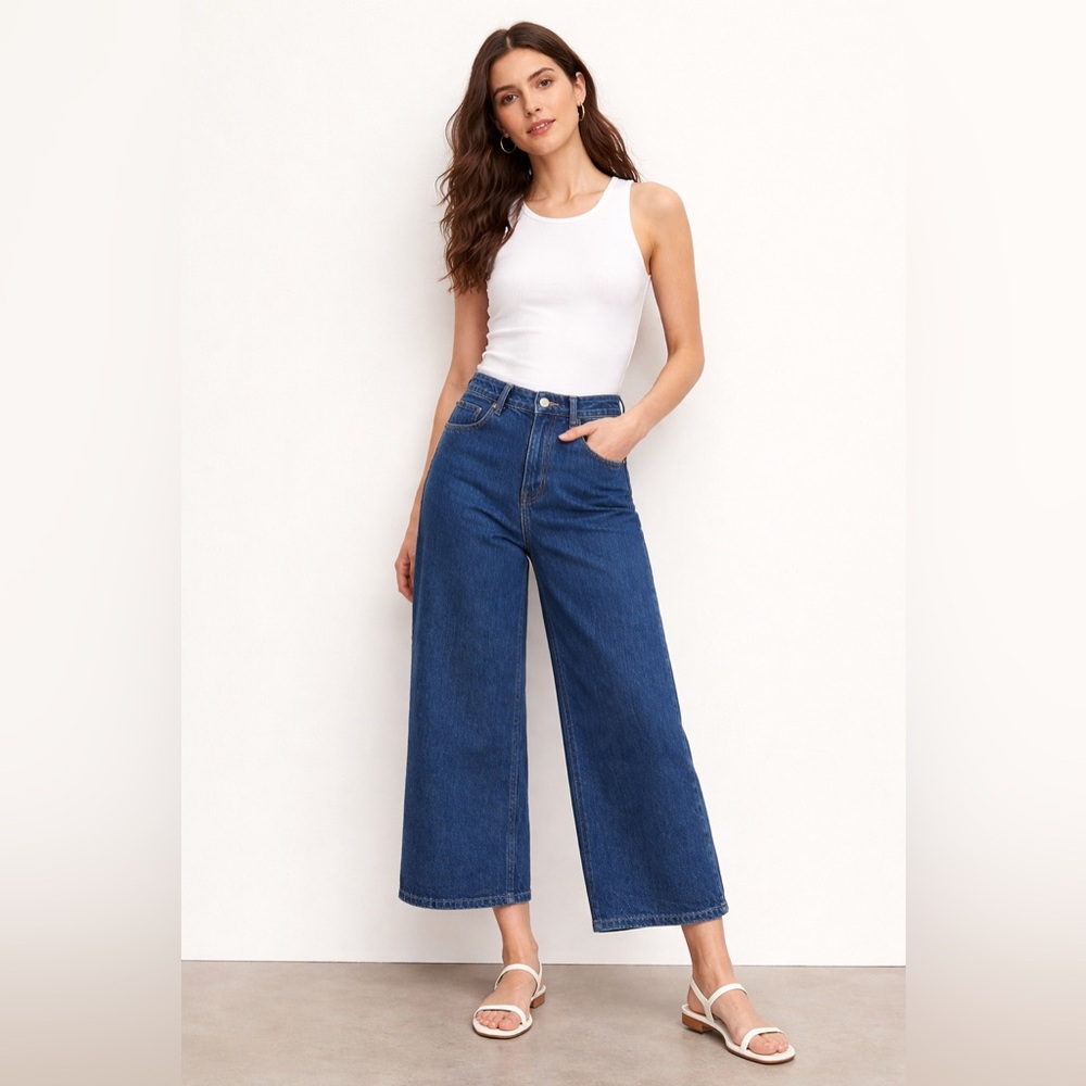 Zara High-Rise Cropped Wide Leg Jeans